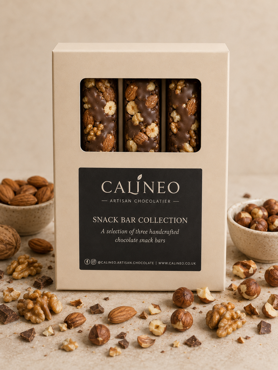 Dark Chocolate & Mixed Nut Snack Bars, Luxury Chocolate Snack Bar Selection – Box of 3