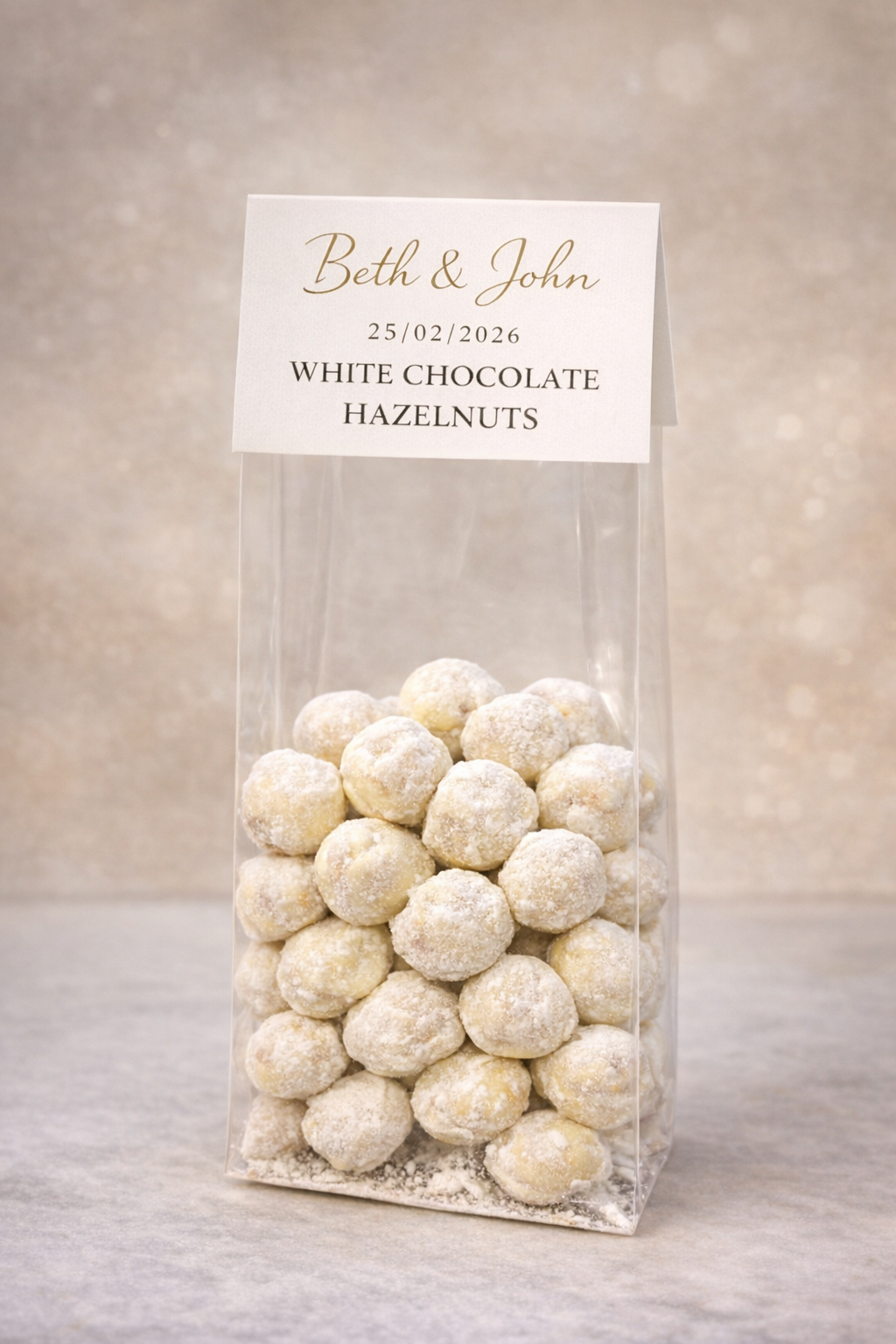 White Chocolate Coated Caramelised Hazelnuts (min 50 units, intervals 25 there after)