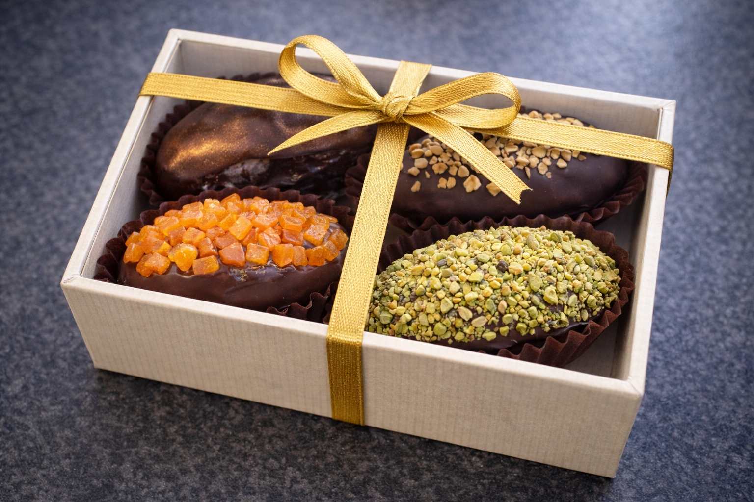 Luxury Stuffed Large Medjool Dates – Selection Box (4 Pieces) (min 50 units, intervals 25 there after)